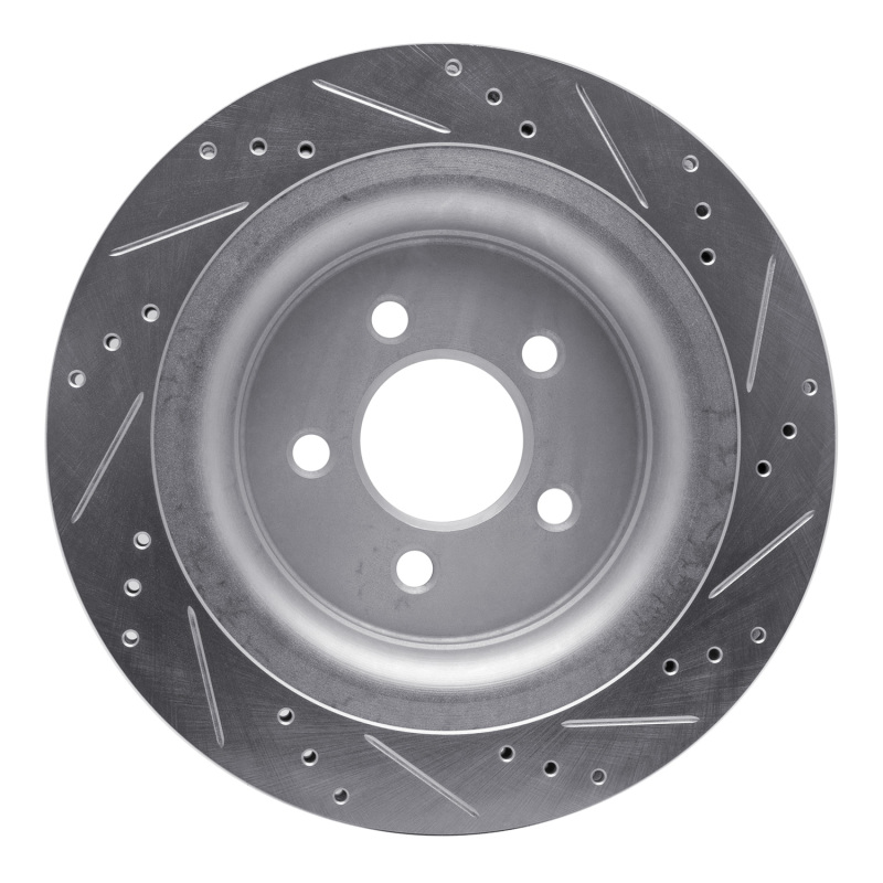 Ford Mustang Brake Rotor (1) - Rear Left - R1 Concepts - Drilled & Slotted - Silver - `15-`23